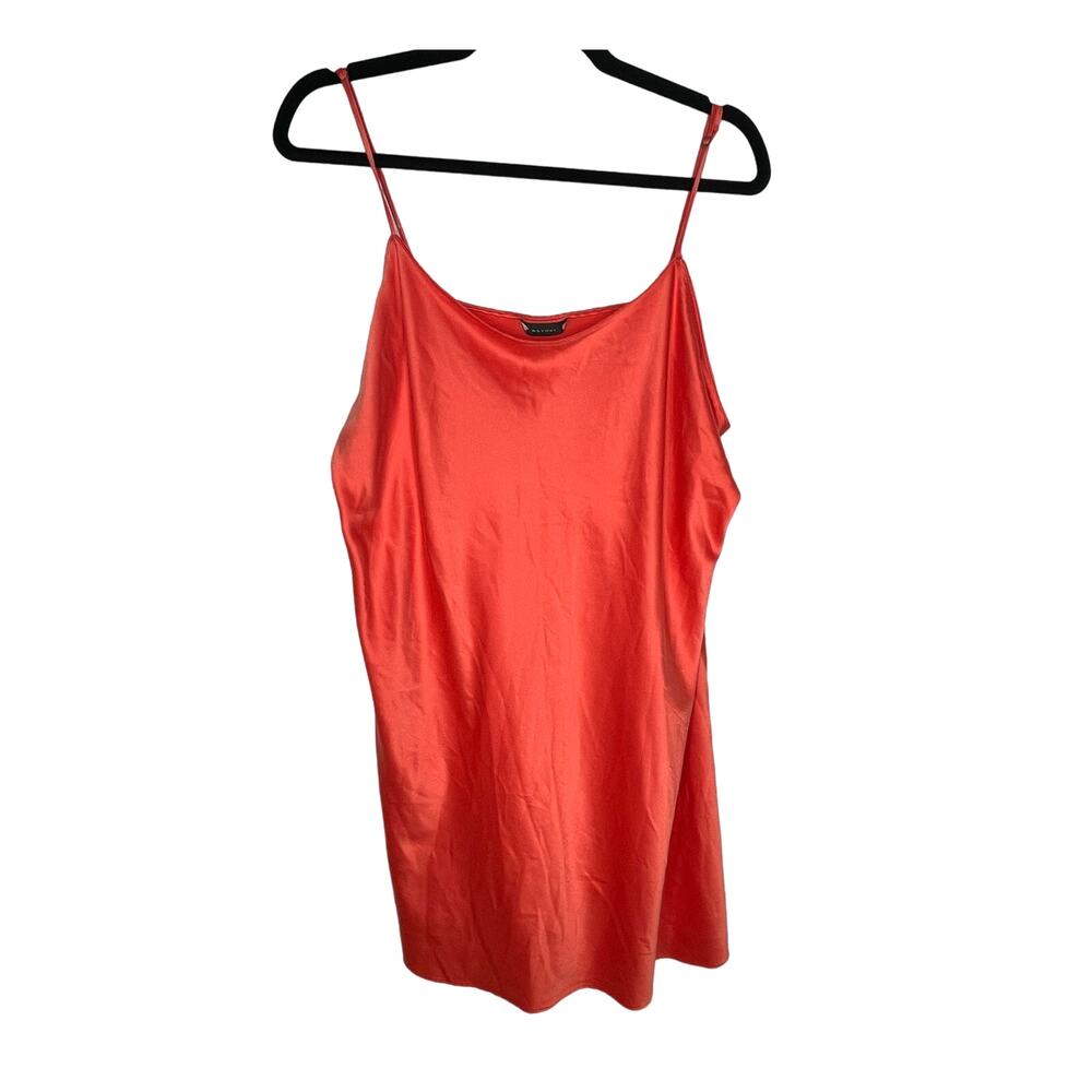 Natori M Stretch Satin Silky Chemise Slip $150 Mini Dress Lingerie Pajamas Coral